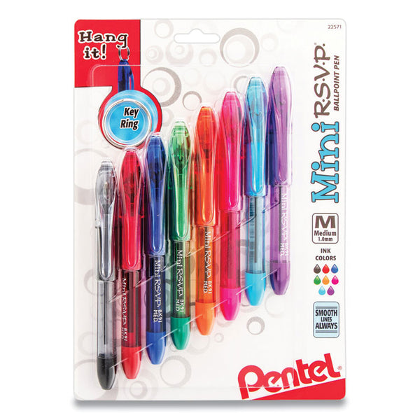 Pentel® Mini R.S.V.P. Ballpoint Pen, Stick, Medium 1 mm, Assorted Ink and Barrel Colors, 8/Pack (PENBK91MNBP8M)