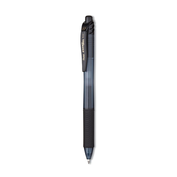 Pentel® EnerGel-X Gel Pen, Retractable, Medium 0.7 mm, Black Ink, Smoke/Black Barrel, 5/Pack (PENBL107BPS5A)