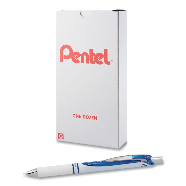 Pentel® EnerGel Pearl Gel Pen, Retractable, Medium 0.7 mm, Blue Ink, White/Blue Barrel, Dozen (PENBLN77PWC)