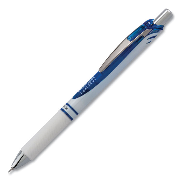 Pentel® EnerGel Pearl Gel Pen, Retractable, Medium 0.7 mm, Blue Ink, White/Blue Barrel, Dozen (PENBLN77PWC)