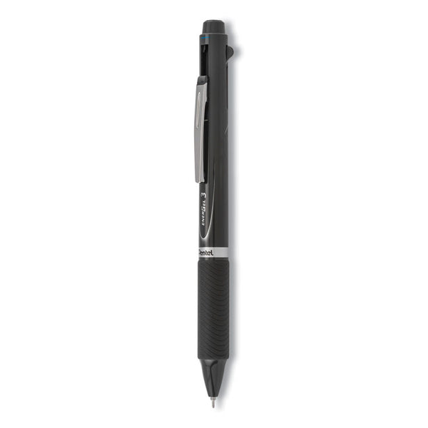 Pentel® EnerGel 3 Multi-Color Gel Pen, Retractable, Fine 0.5 mm, Black/Blue/Red Ink, Gray Barrel (PENBLC35N)
