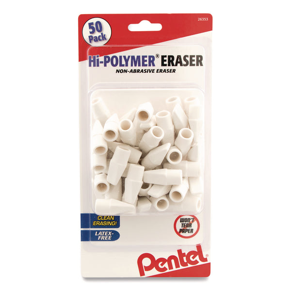 Pentel Hi-Polymer Cap Eraser, For Pencil Marks, White, 50/Pack (PENZEH02BP50) Pack of 50