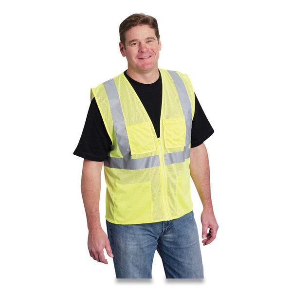 PIP ANSI Class 2 Four Pocket Zipper Safety Vest, Polyester Mesh, Large, Hi-Viz Lime Yellow (PID302MVGZ4PLYL) Each