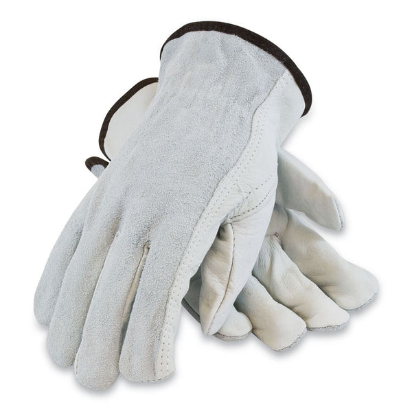 PIP Top-Grain Leather Drivers Gloves with Shoulder-Split Cowhide Leather Back, Medium, Gray (PID68161SBM)