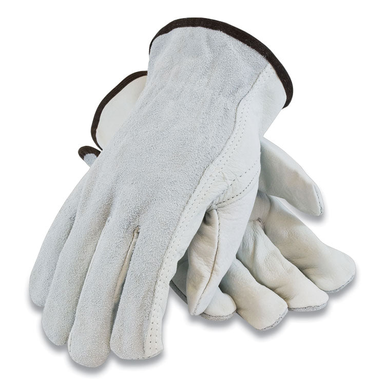 PIP Top-Grain Leather Drivers Gloves with Shoulder-Split Cowhide Leather Back, Small, Gray (PID68161SBS)