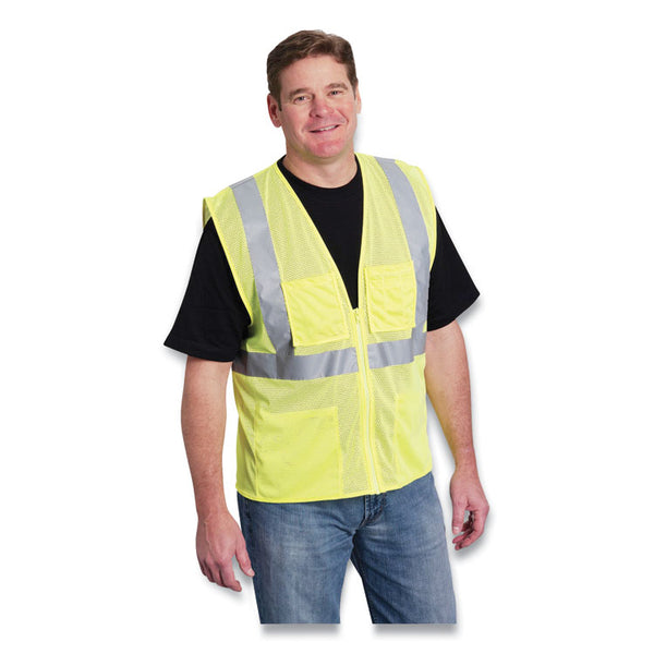 PIP ANSI Class 2 Four Pocket Zipper Safety Vest, Polyester Mesh, 4X-Large, Hi-Viz Lime Yellow (PIDMVGZ4PLY4X) Each