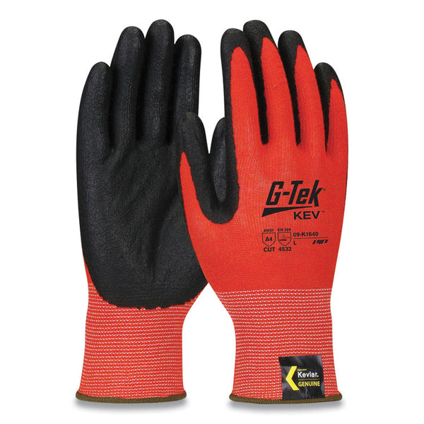 G-Tek® KEV Hi-Vis Seamless Knit Kevlar Gloves, Medium, Red/Black (PID09K1640M)