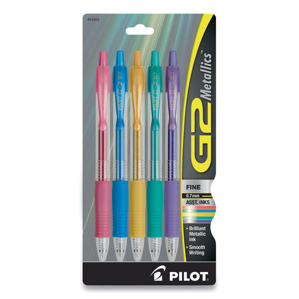 Pilot® G2 Metallics Gel Pen, Retractable, Fine 0.7 mm, Assorted Metallic Ink Colors, Assorted Barrel Colors, 5/Pack (PIL34404)