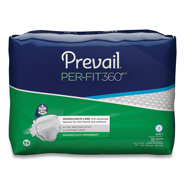 Prevail® Per-Fit360 Degree Briefs, Maximum Plus Absorbency, Size 2, 45" to 62" Waist, 72/Carton (PVLPFNG013) Each