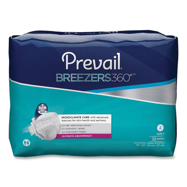 Prevail® Breezers360 Degree Briefs, Ultimate Absorbency, Size 2, 45" to 62" Waist, 72/Carton (PVLPVBNG013) Case of 72