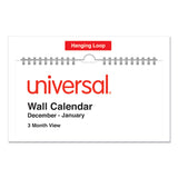 Universal® Three-Month Wall Calendar, 12 x 27, White/Red Sheets, 14-Month: Dec 2024 to Jan 2026 (UNV71003)