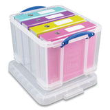 Really Useful Box® Snap-Lid Storage Bin, 8.45 gal, 14" x 18" x 12.25", Clear/Blue, 3/Pack (RUA32CPK3CB) Each