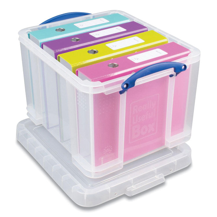 Really Useful Box® Snap-Lid Storage Bin, 8.45 gal, 14" x 18" x 12.25", Clear/Blue, 3/Pack (RUA32CPK3CB) Each