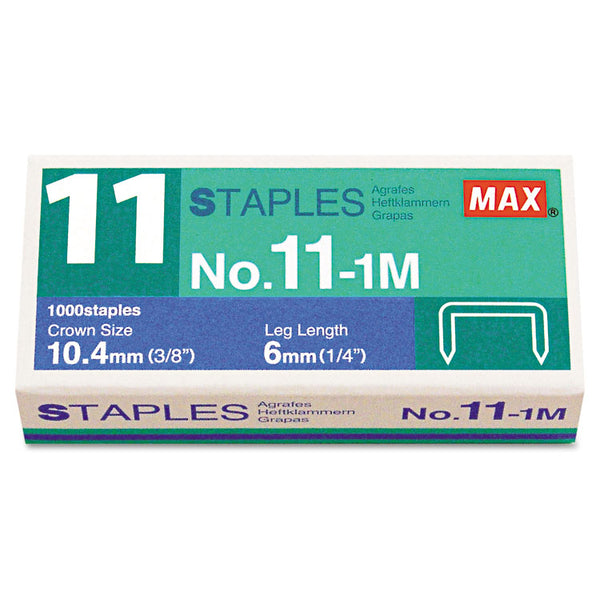 MAX No. 11 Mini Staples, 0.25" Leg, 0.38" Crown, Steel, 1,000/Box (MXBNO111M) Box of 1000