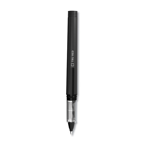 TRU RED™ Roller Ball Pen, Stick, Fine 0.5 mm, Black Ink, Black/Clear Barrel, Dozen (TUD24419532) 1 Dozen