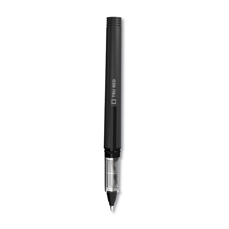 TRU RED™ Roller Ball Pen, Stick, Fine 0.5 mm, Black Ink, Black/Clear Barrel, Dozen (TUD24419532) 1 Dozen