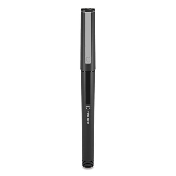 TRU RED™ Roller Ball Pen, Stick, Fine 0.5 mm, Black Ink, Black/Clear Barrel, Dozen (TUD24419532) 1 Dozen
