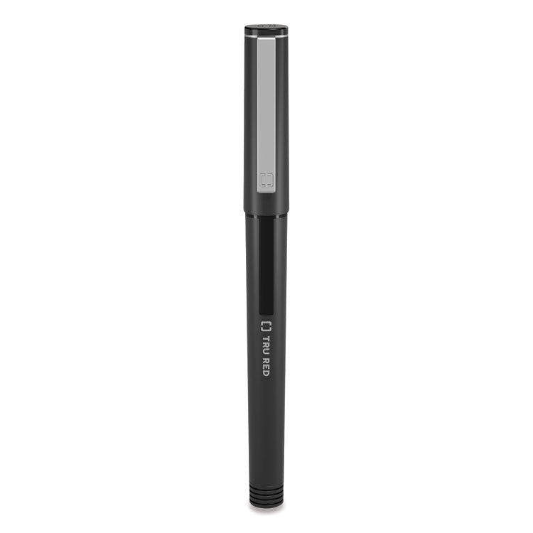 TRU RED™ Roller Ball Pen, Stick, Fine 0.5 mm, Black Ink, Black/Clear Barrel, Dozen (TUD24419532) 1 Dozen