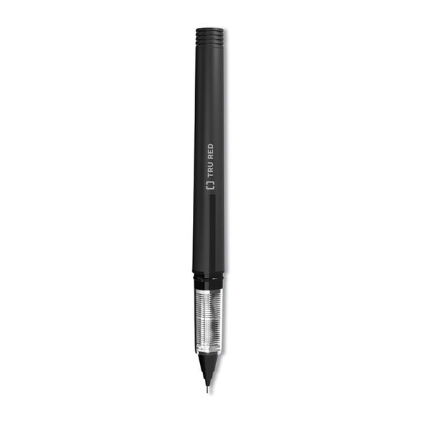 TRU RED™ Roller Ball Pen, Stick, Fine 0.5 mm Needle Tip, Black Ink, Black/Clear Barrel, Dozen (TUD24419533)