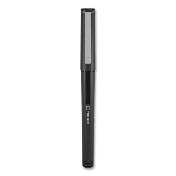 TRU RED™ Roller Ball Pen, Stick, Fine 0.5 mm Needle Tip, Black Ink, Black/Clear Barrel, Dozen (TUD24419533)