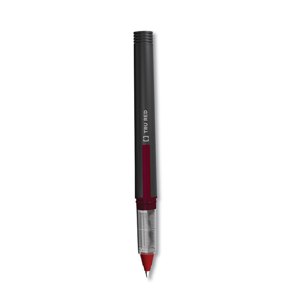 TRU RED™ Roller Ball Pen, Stick, Fine 0.5 mm, Red Ink, Black/Red/Clear Barrel, Dozen (TUD24419534) 1 Dozen