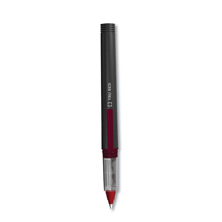 TRU RED™ Roller Ball Pen, Stick, Fine 0.5 mm, Red Ink, Black/Red/Clear Barrel, Dozen (TUD24419534) 1 Dozen