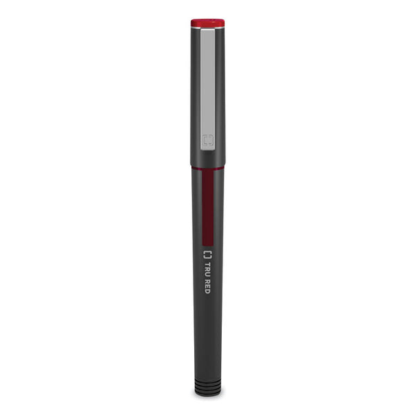 TRU RED™ Roller Ball Pen, Stick, Fine 0.5 mm, Red Ink, Black/Red/Clear Barrel, Dozen (TUD24419534) 1 Dozen