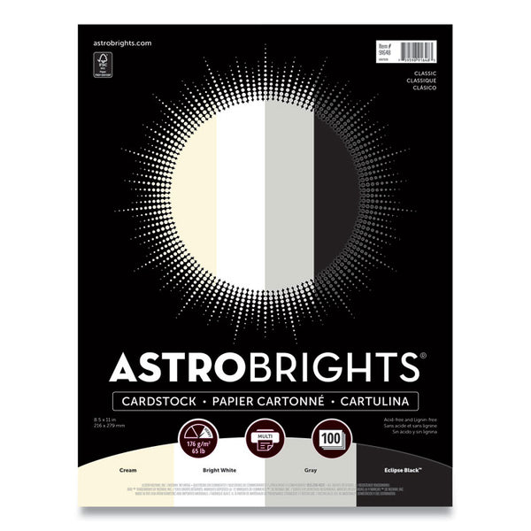 Astrobrights® Color Cardstock - "Classic" Assortment, 65 lb Cover Weight, 8.5 x 11, Assorted Classic Colors, 100/Pack (WAU91648)