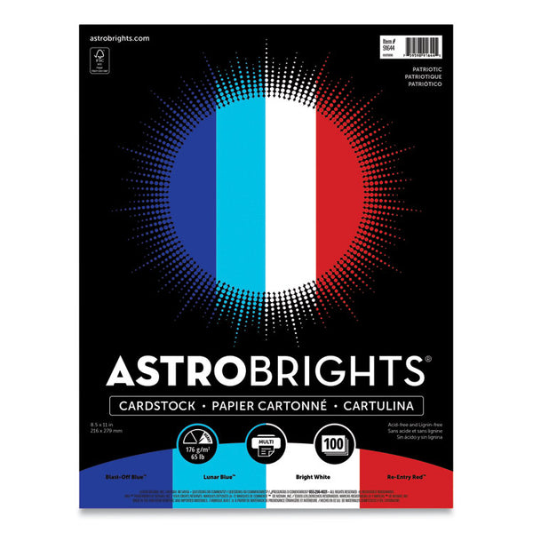 Astrobrights® Color Cardstock - "Patriotic" Assortment, 65 lb Cover Weight, 8.5 x 11, Assorted Patriotic Colors, 100/Pack (WAU91644)