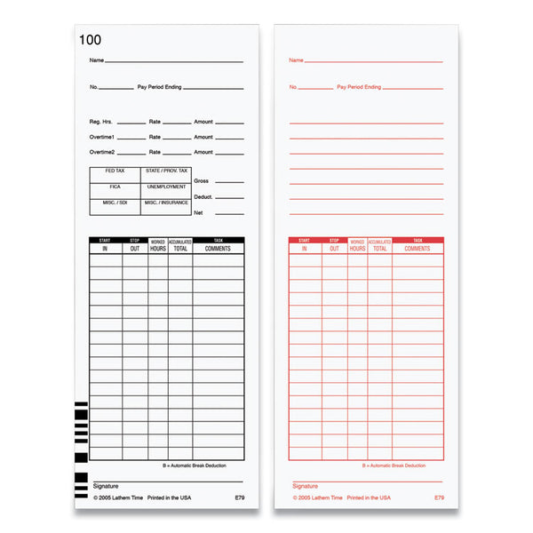 Lathem® Time Time Clock Cards for Lathem Time 7000E/7500E, Two Sides, 3.38 x 8.78, 100/Pack (LTHE79100) 1 Pack