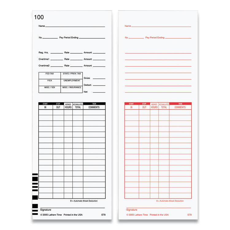 Lathem® Time Time Clock Cards for Lathem Time 7000E/7500E, Two Sides, 3.38 x 8.78, 100/Pack (LTHE79100) 1 Pack