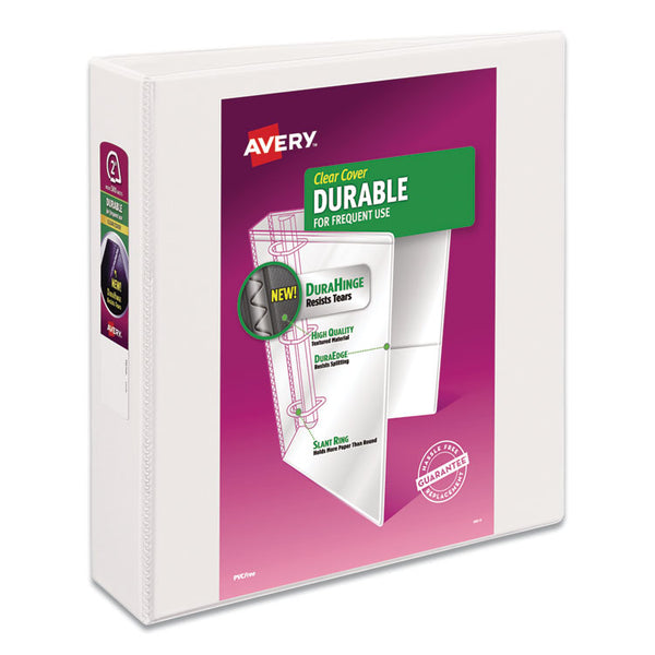 Avery® Durable View Binder with DuraHinge and Slant Rings, 3 Rings, 2" Capacity, 11 x 8.5, White, 4/Pack (AVE17577)