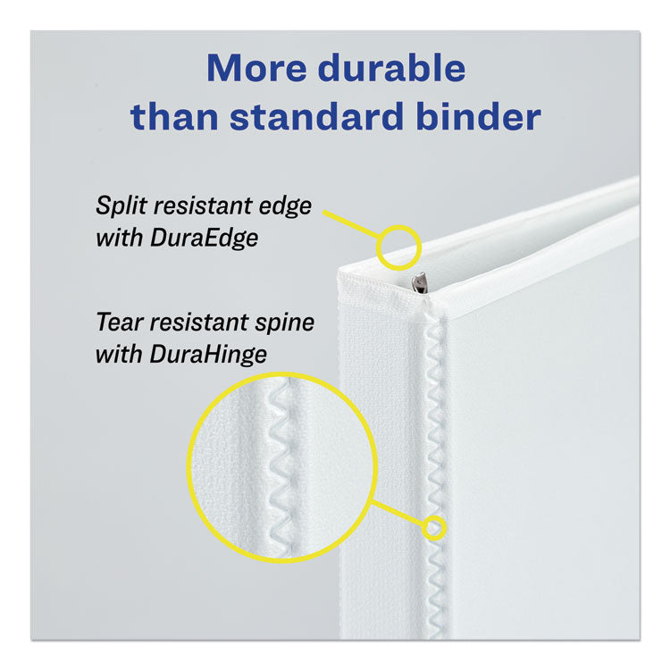 Avery® Durable View Binder with DuraHinge and EZD Rings, 3 Rings, 4" Capacity, 11 x 8.5, White, (9801) (AVE09801)