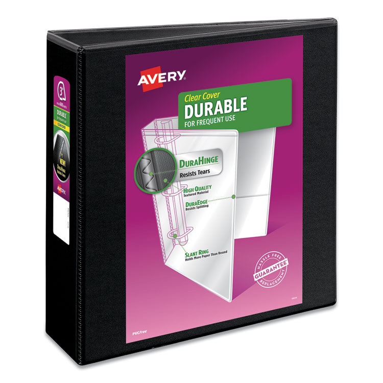 Avery® Durable View Binder with DuraHinge and Slant Rings, 3 Rings, 3" Capacity, 11 x 8.5, Black (AVE17041)