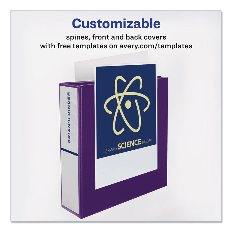 Avery® Durable View Binder with DuraHinge and Slant Rings, 3 Rings, 1" Capacity, 11 x 8.5, Purple (AVE17294) Each