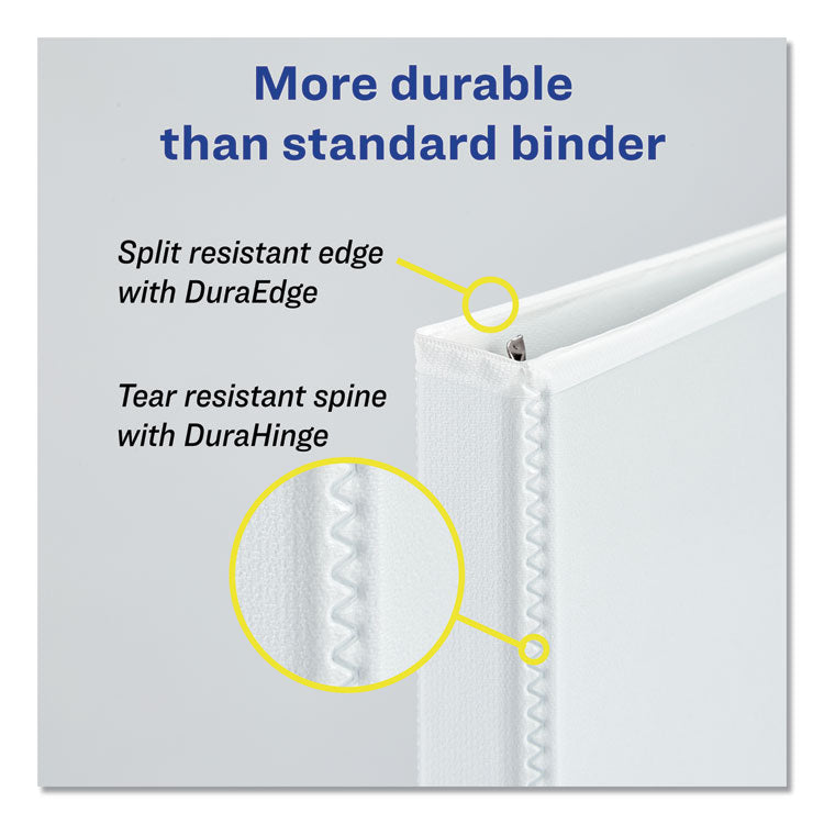 Avery® Durable View Binder with DuraHinge and EZD Rings, 3 Rings, 5" Capacity, 11 x 8.5, White, (9901) (AVE09901)