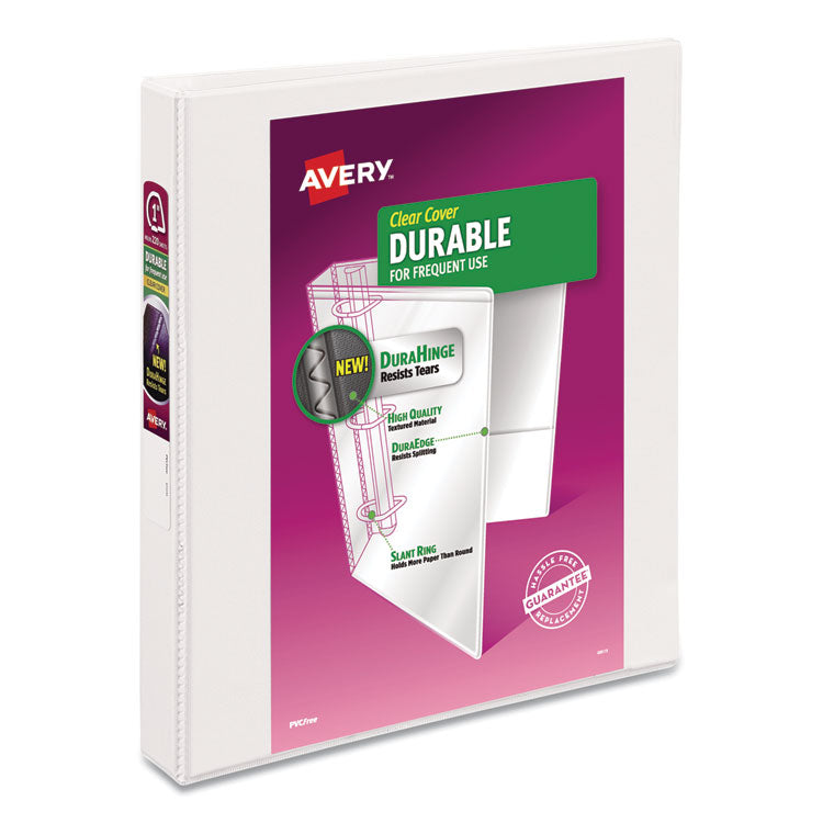 Avery® Durable View Binder with DuraHinge and Slant Rings, 3 Rings, 1" Capacity, 11 x 8.5, White, 4/Pack (AVE17575)