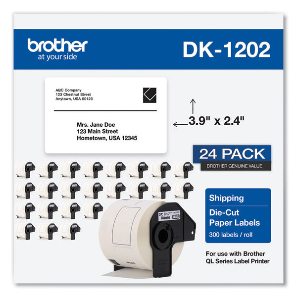 Brother Die-Cut Shipping Labels, 2.4 x 3.9, White, 300 Labels/Roll, 24 Rolls/Pack (BRTDK120224PK)