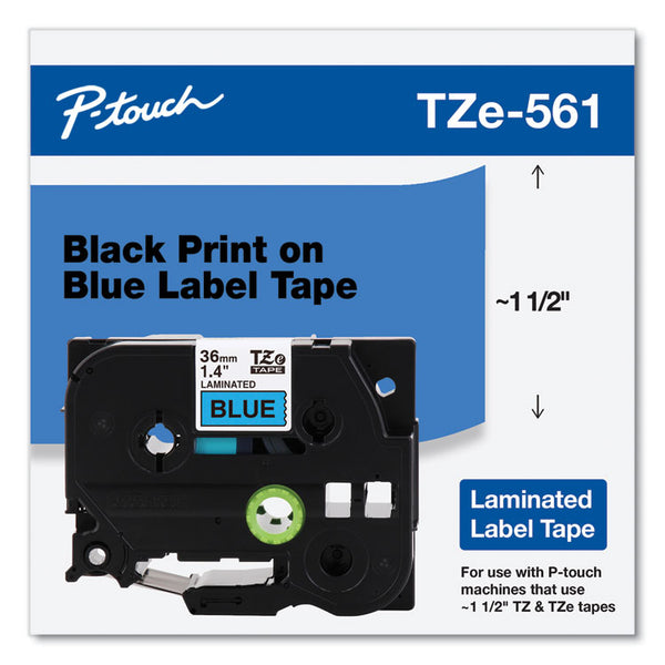 Brother P-Touch® TZe Standard Adhesive Laminated Labeling Tape, 1.4" x 26.2 ft, Black on Blue (BRTTZE561CS)