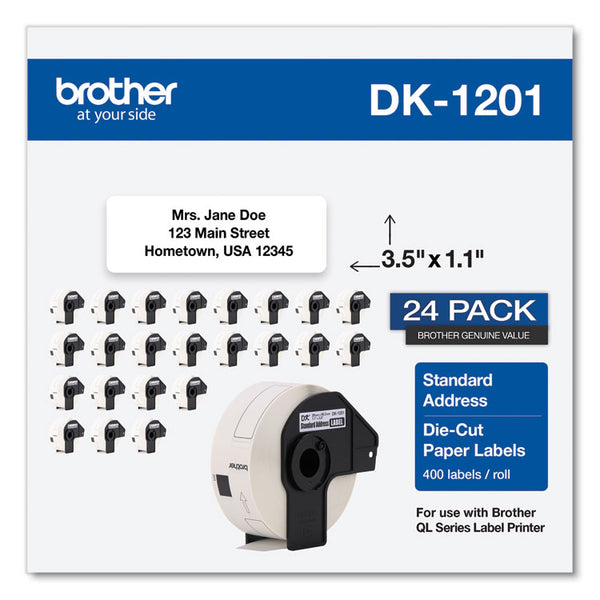 Brother Die-Cut Address Labels, 1.1 x 3.5, White, 400 Labels/Roll, 24 Rolls/Pack (BRTDK120124PK)