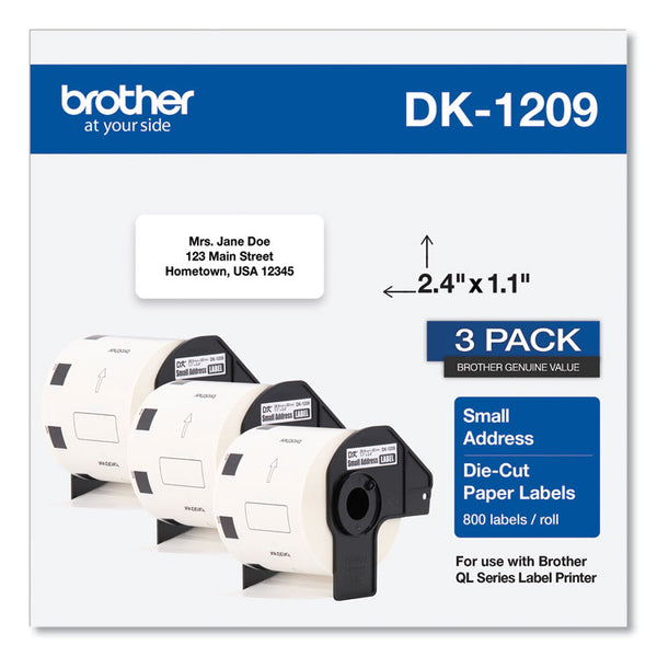 Brother Die-Cut Address Labels, 1.1 x 2.4, White, 800 Labels/Roll, 3 Rolls/Pack (BRTDK12093PK)