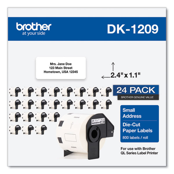 Brother Die-Cut Address Labels, 1.1 x 2.4, White, 800 Labels/Roll, 24 Rolls/Pack (BRTDK120924PK)