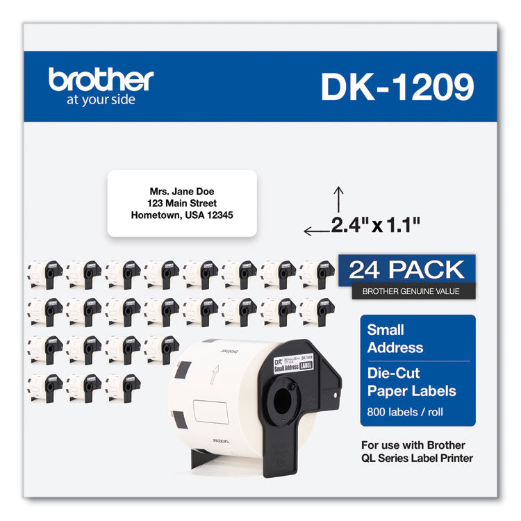 Brother Die-Cut Address Labels, 1.1 x 2.4, White, 800 Labels/Roll, 24 Rolls/Pack (BRTDK120924PK) Pack of 24