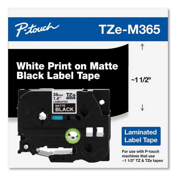 Brother P-Touch® TZe Standard Adhesive Laminated Labeling Tape, 1.4" x 26.2 ft, White on Matte Black (BRTTZEM365)