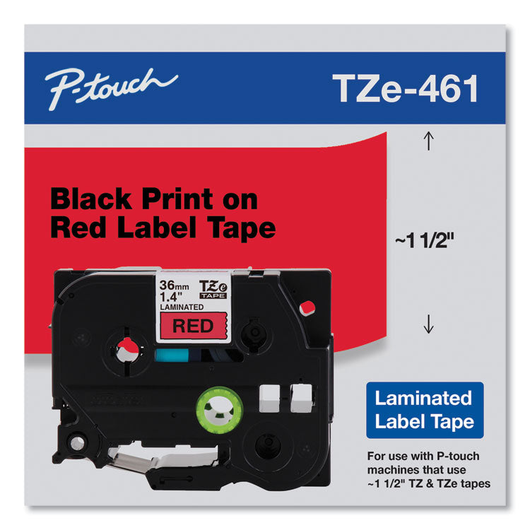 Brother P-Touch® TZe Standard Adhesive Laminated Labeling Tape, 1.4" x 26.2 ft, Black on Red (BRTTZE461CS)