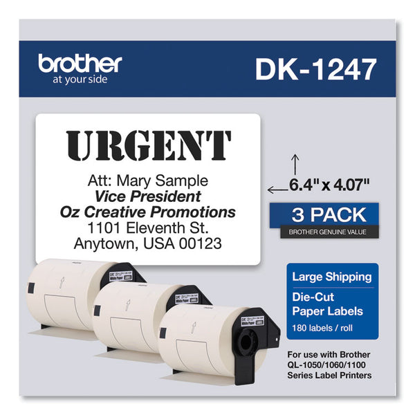 Brother Die-Cut Shipping Labels, 4.07 x 6.4, White, 180 Labels/Roll, 3 Rolls/Pack (BRTDK12473PK)