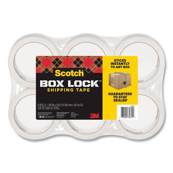 Scotch® Box Lock Shipping Packaging Tape, 3" Core, 1.88" x 54.6 yds, Clear, 6/Pack (MMM39506)