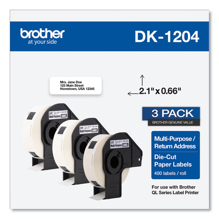 Brother Die-Cut Multipurpose Labels, 0.66 x 3.4, White, 400 Labels/Roll, 3 Rolls/Pack (BRTDK12043PK) Pack of 3