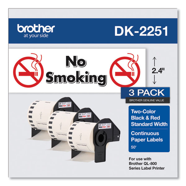 Brother Continuous Paper Label Tape, 2.44" x 50 ft, White, 3 Rolls/Pack (BRTDK22513PK)
