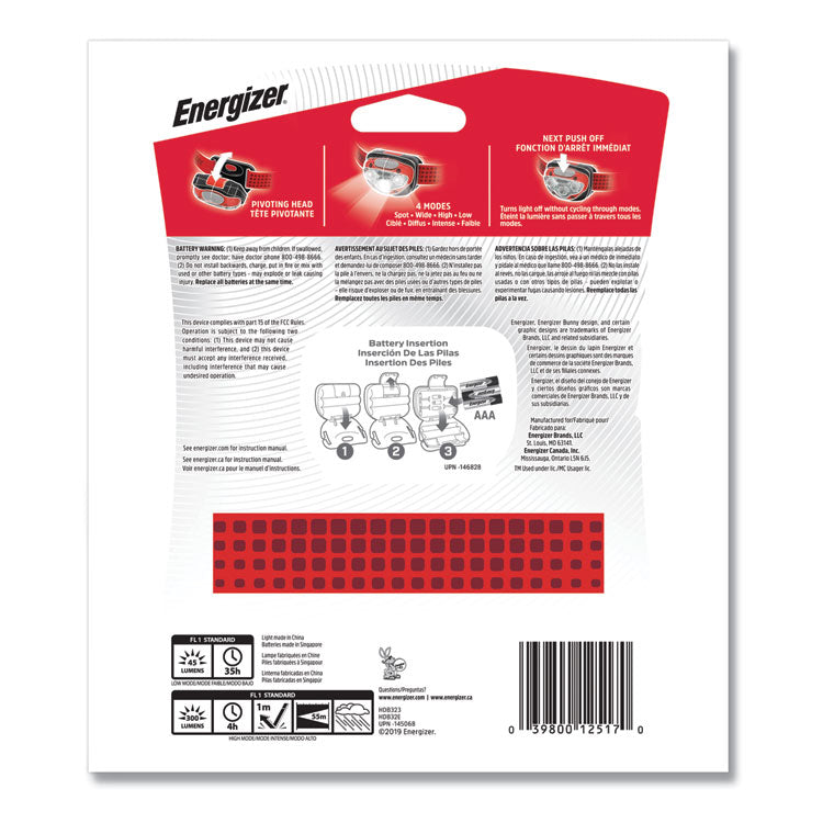 Energizer® LED Headlight, 3 AAA Batteries (Included), Red (EVEHDB32E) Each